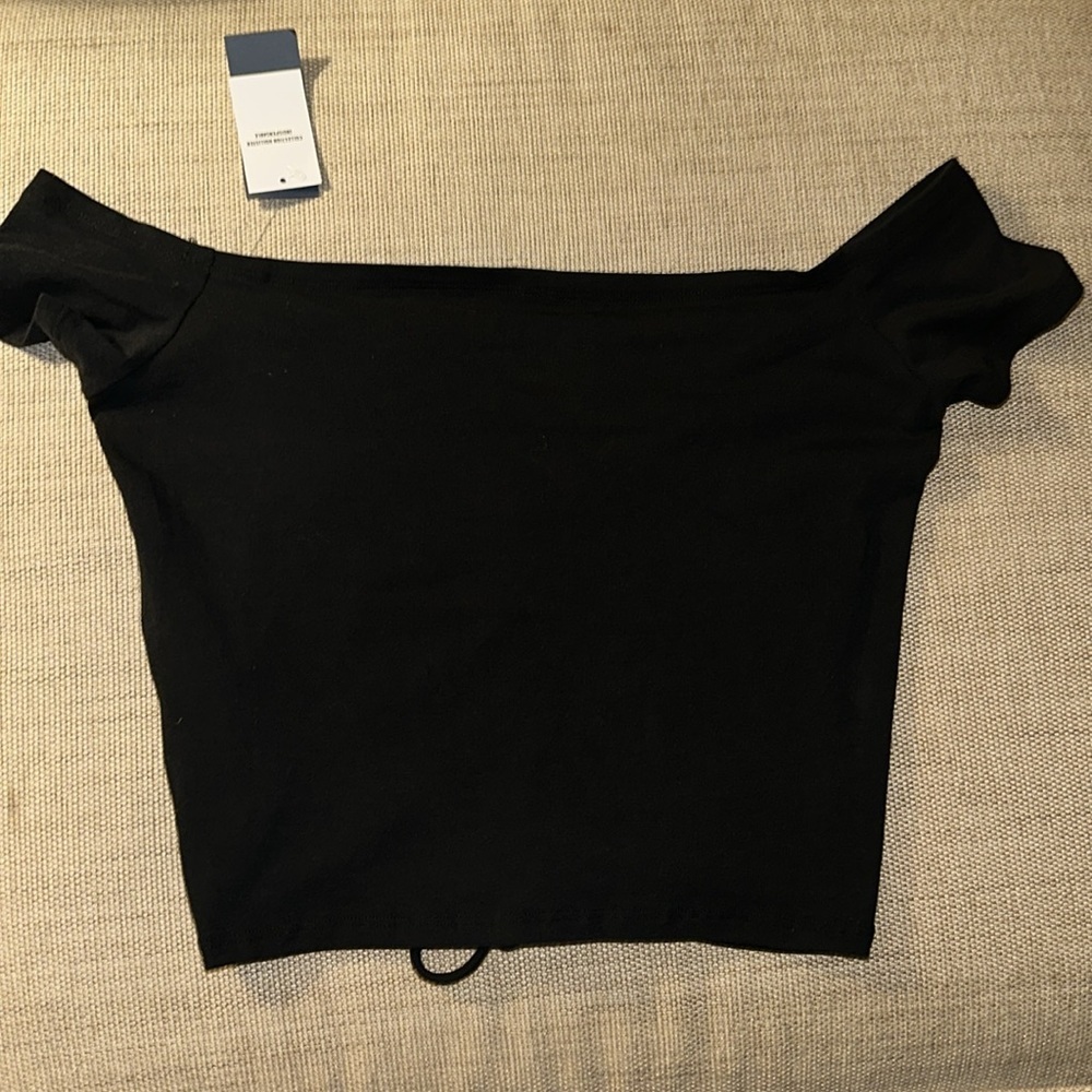 Hollister Corset Style Top Ruched Front Cropped Square Neckline Off Shoulder NWT - Picture 2 of 4